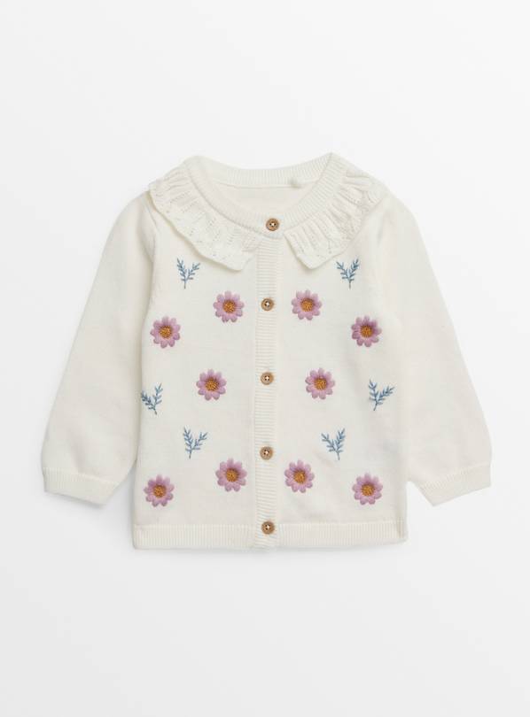 Cream Floral Embroidered Collared Cardigan  12-18 months